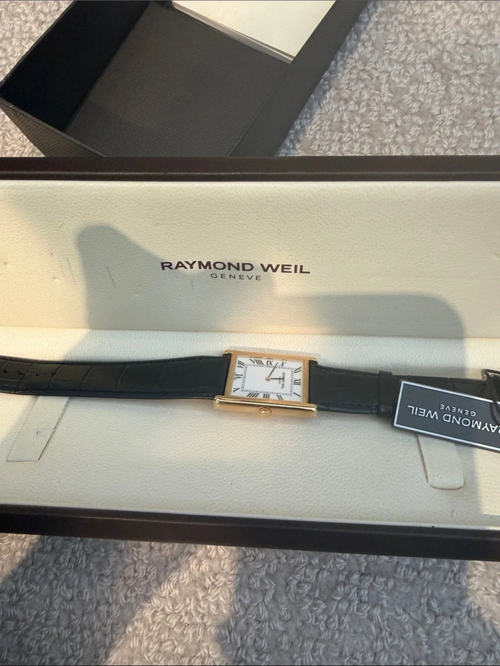 Raymond Weil Men's Black Leather Strap Gold-Tone Square Dress Watch